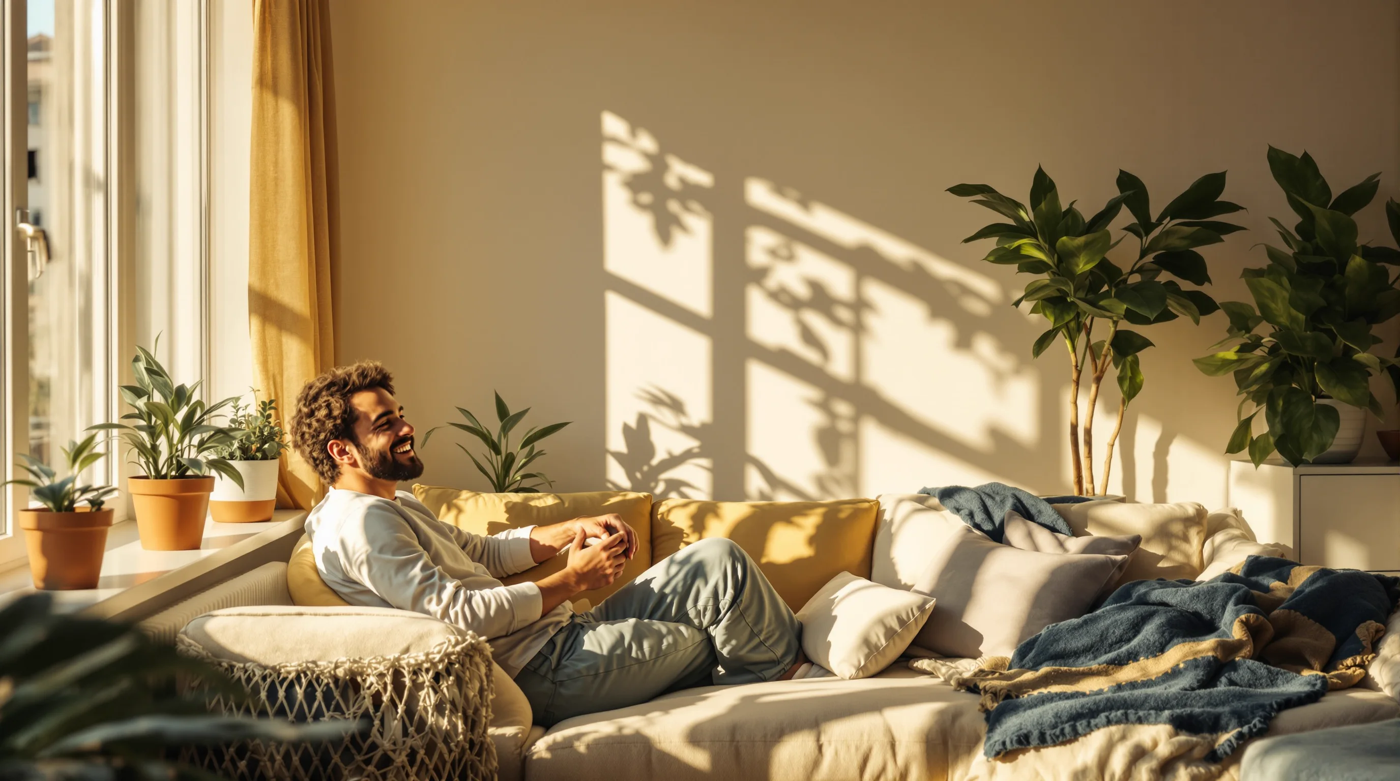 A renter in a bright, welcoming home